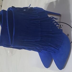 Steve Madden Women's Vibrant Blue Fringe Heeled Boots